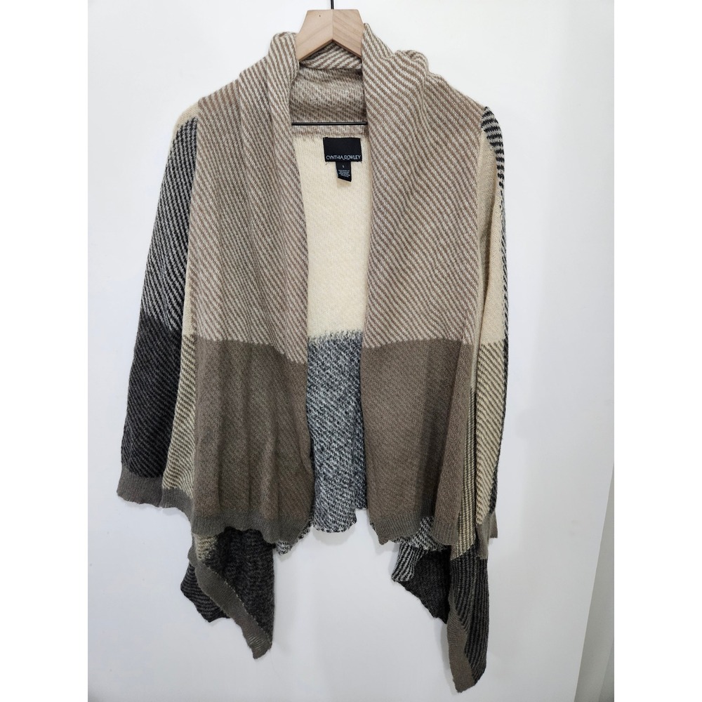 Cynthia Rowley Wool Blend Colorblock Stripe Open Front Cardigan Sweater Large‎